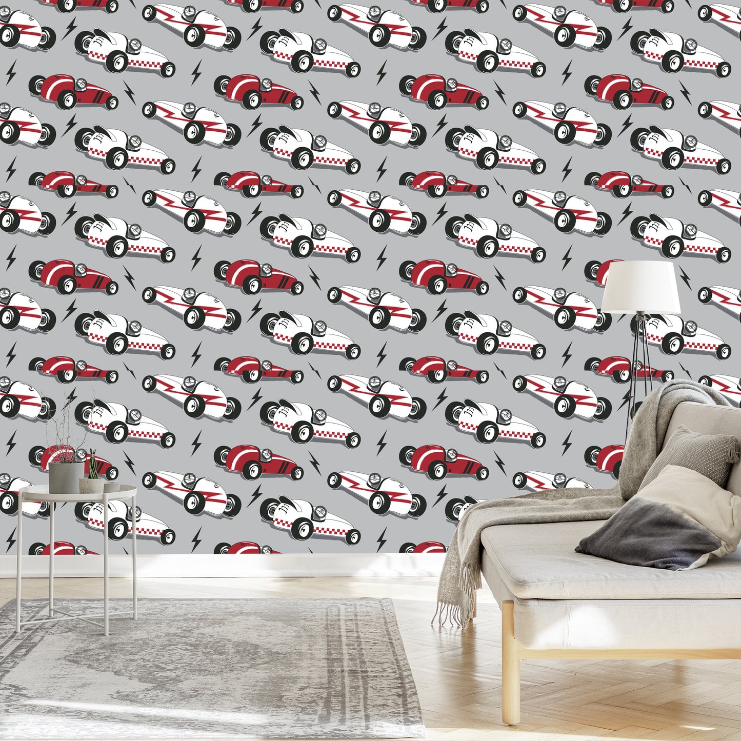 Wallpaper For Children - Racing Cars In Vintage Style