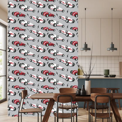 Wallpaper For Children - Racing Cars In Vintage Style