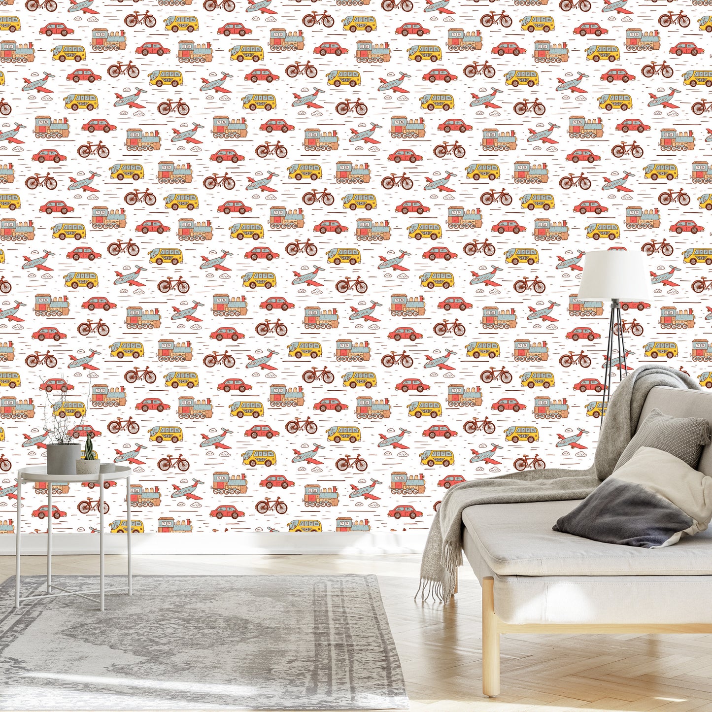 Wallpaper For A Child's Room In A Car, Airplanes, Bikes