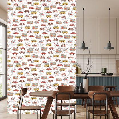 Wallpaper For A Child's Room In A Car, Airplanes, Bikes