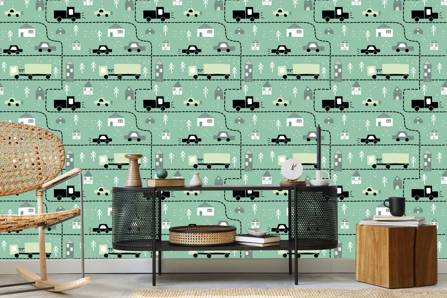 Wallpaper In Cars And Trucks For A Baby's Room