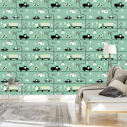 Wallpaper In Cars And Trucks For A Baby's Room