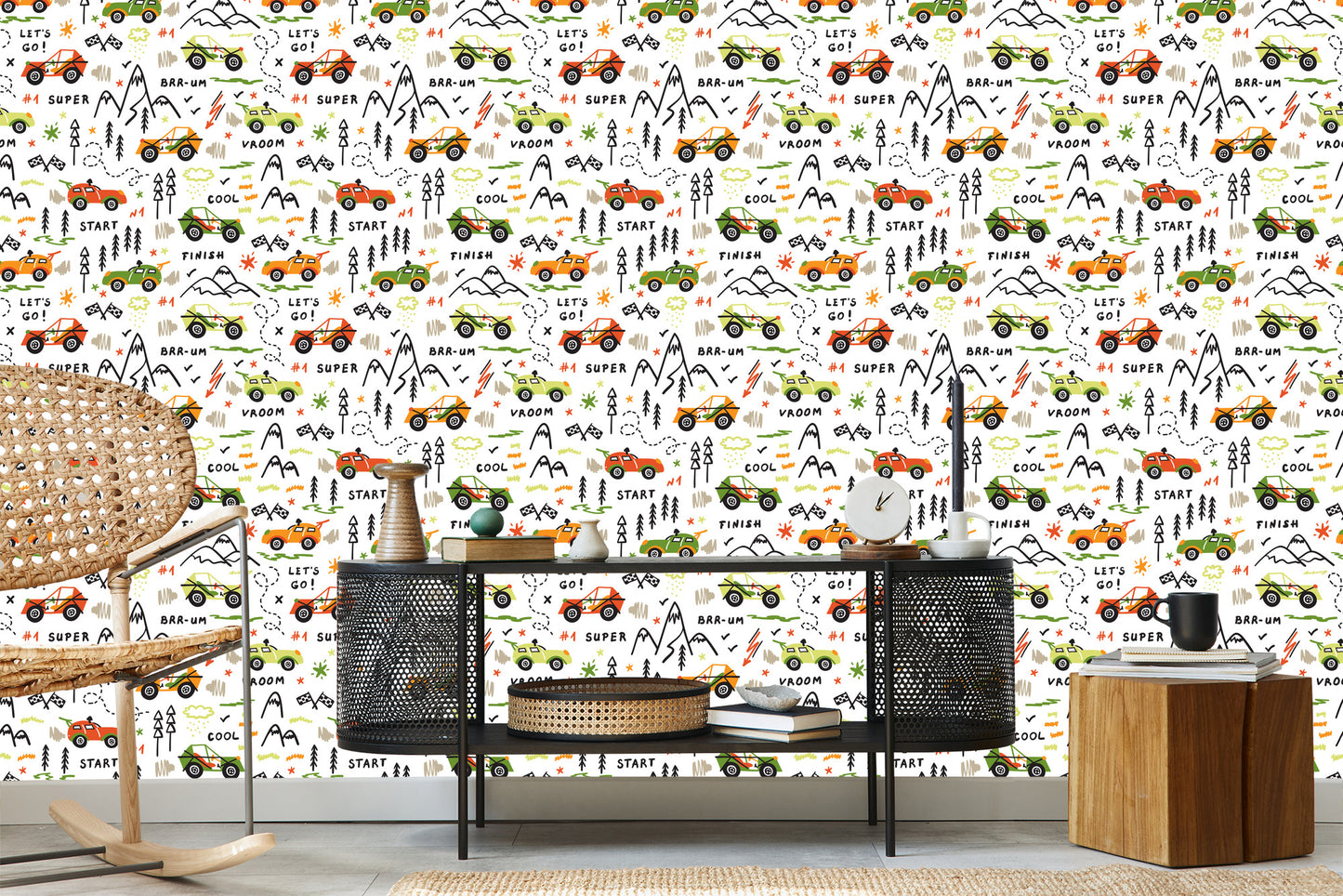 Wallpaper Colorful Car Tree Top For A Baby's Room