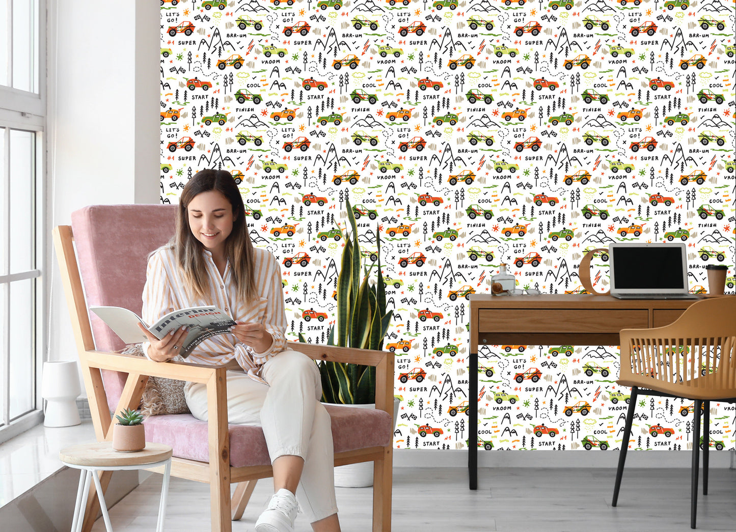 Wallpaper Colorful Car Tree Top For A Baby's Room