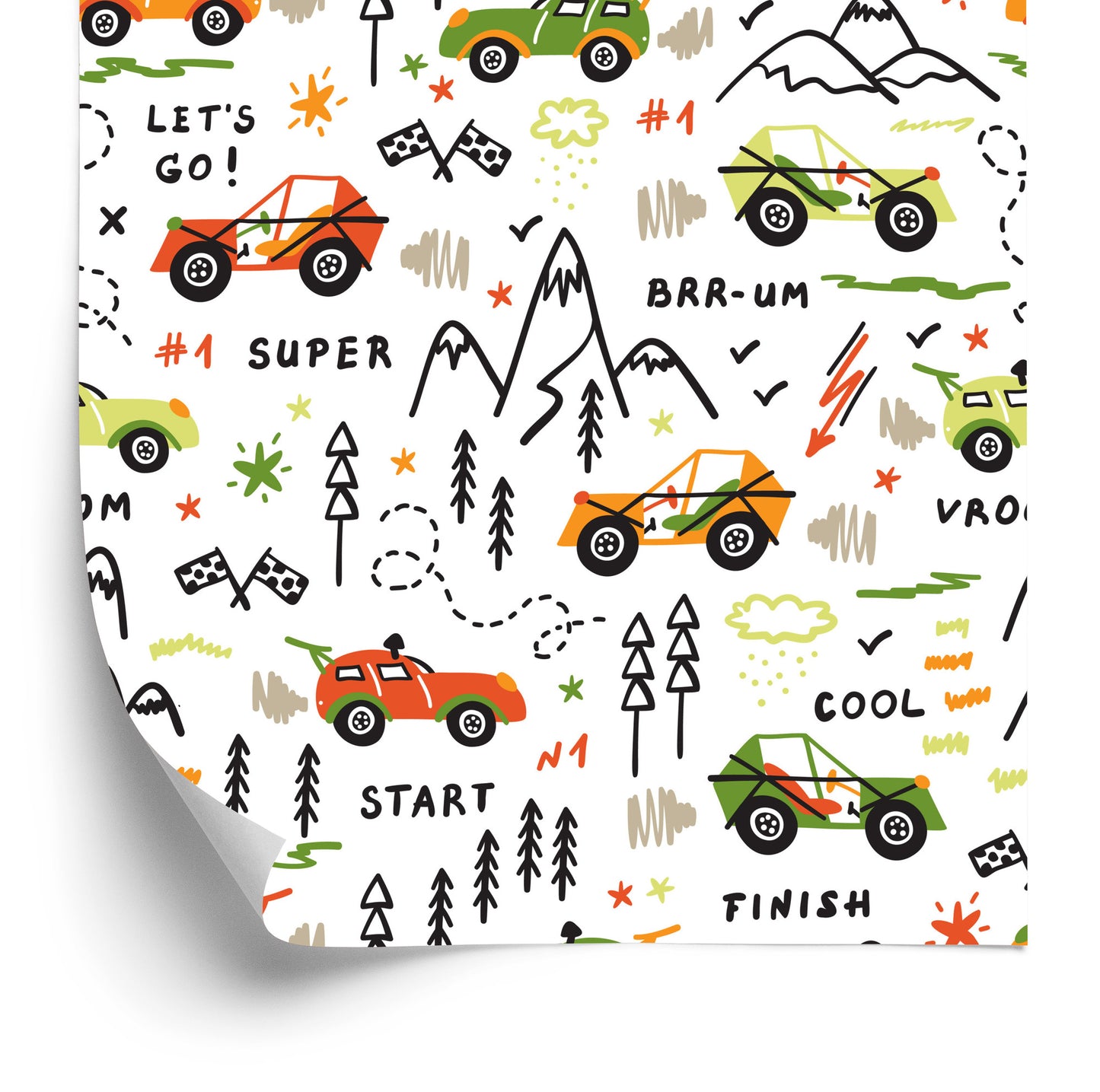 Wallpaper Colorful Car Tree Top For A Baby's Room