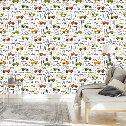 Wallpaper Colorful Car Tree Top For A Baby's Room