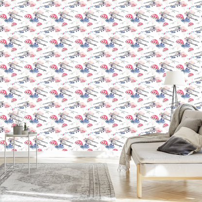 Wallpaper Airplanes And Parachutes In The Clouds