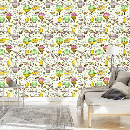 Wallpaper Colorful Airplanes With Balloons