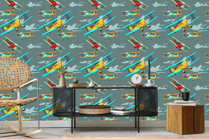 Wallpaper Colorful Retro Airplanes