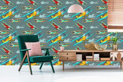 Wallpaper Colorful Retro Airplanes