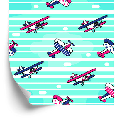 Wallpaper Fairytale Airplanes On A Striped Background