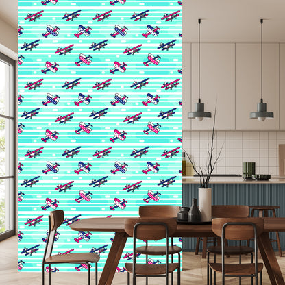 Wallpaper Fairytale Airplanes On A Striped Background