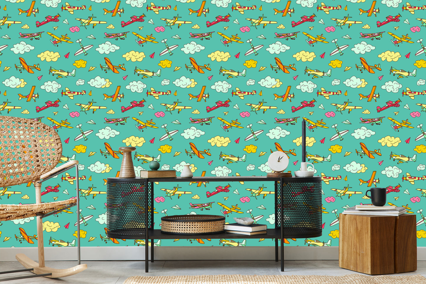 Wallpaper Colorful Airplanes In Retro Style