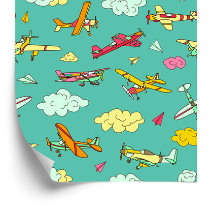 Wallpaper Colorful Airplanes In Retro Style