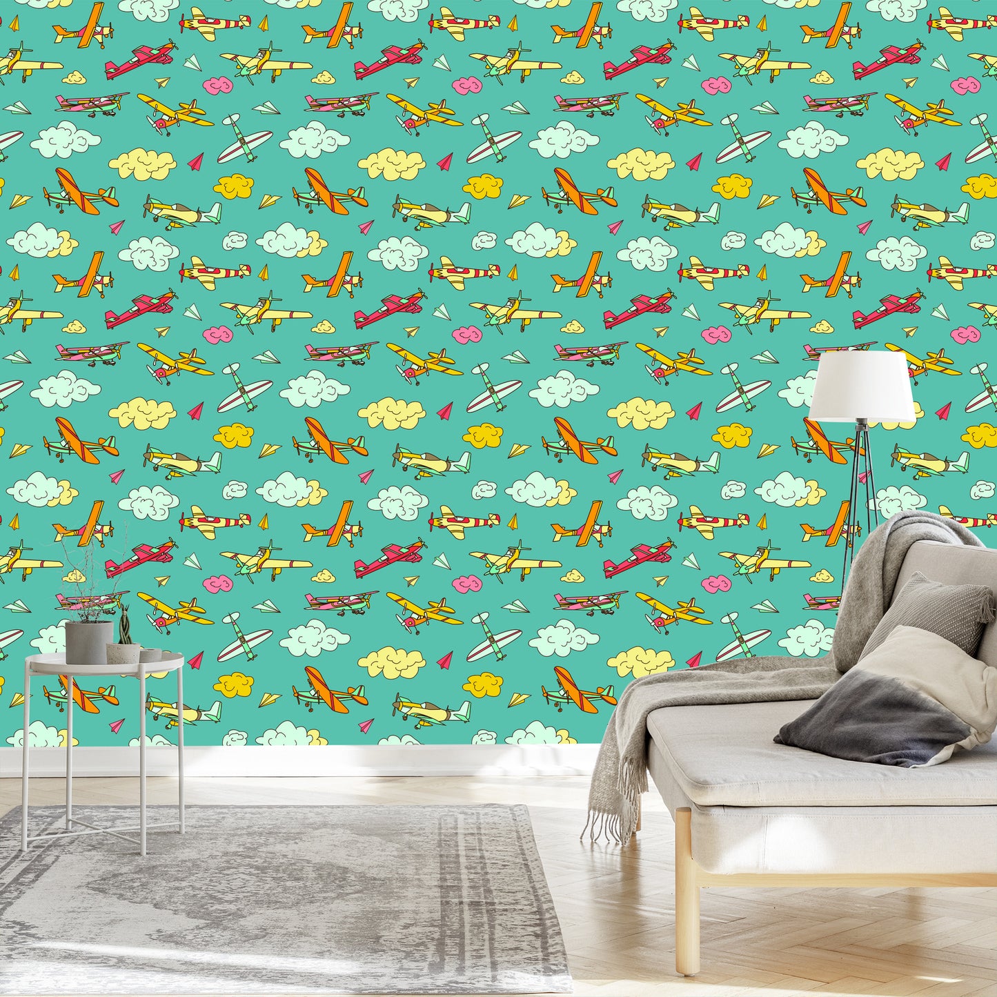Wallpaper Colorful Airplanes In Retro Style