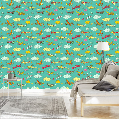 Wallpaper Colorful Airplanes In Retro Style