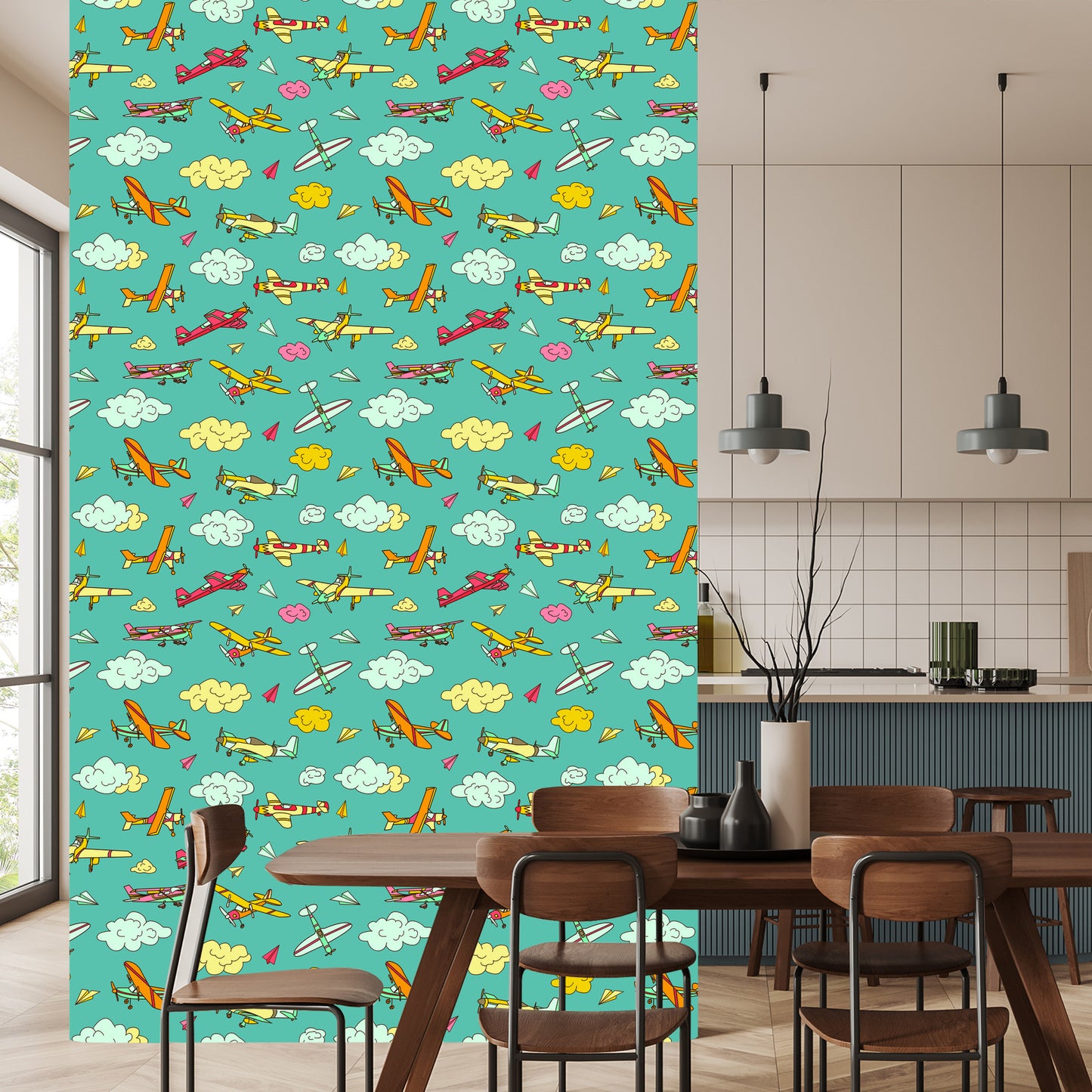 Wallpaper Colorful Airplanes In Retro Style