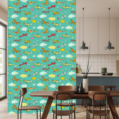 Wallpaper Colorful Airplanes In Retro Style
