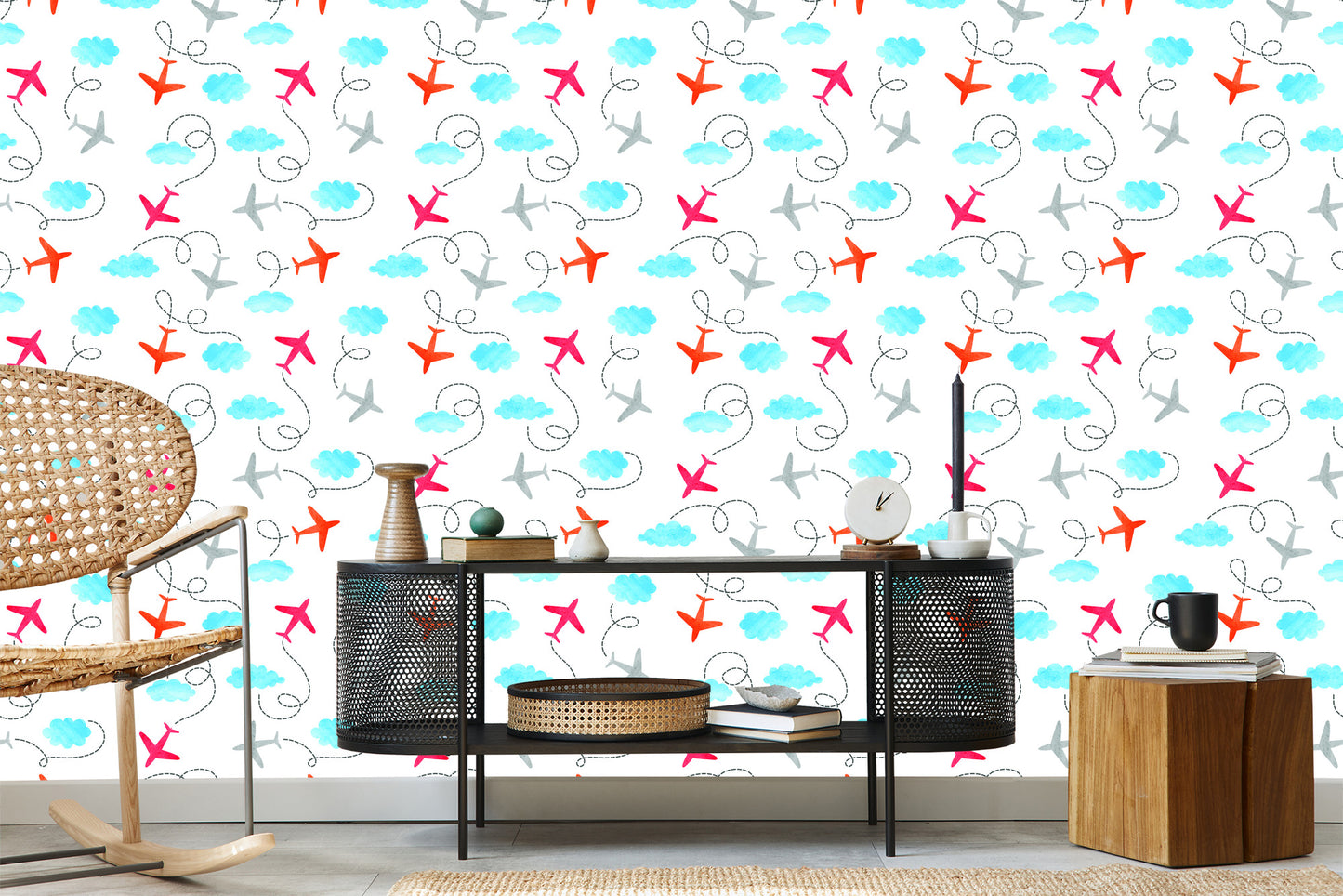 Wallpaper Fairy-Tale Airplanes Painted With Watercolor