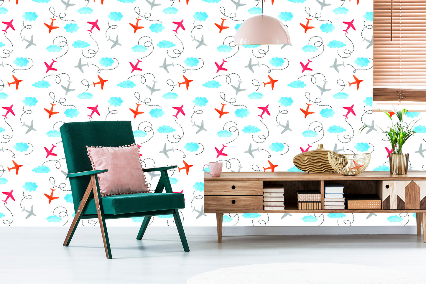 Wallpaper Fairy-Tale Airplanes Painted With Watercolor