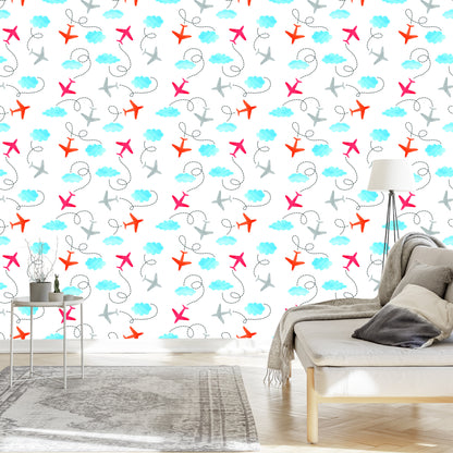 Wallpaper Fairy-Tale Airplanes Painted With Watercolor