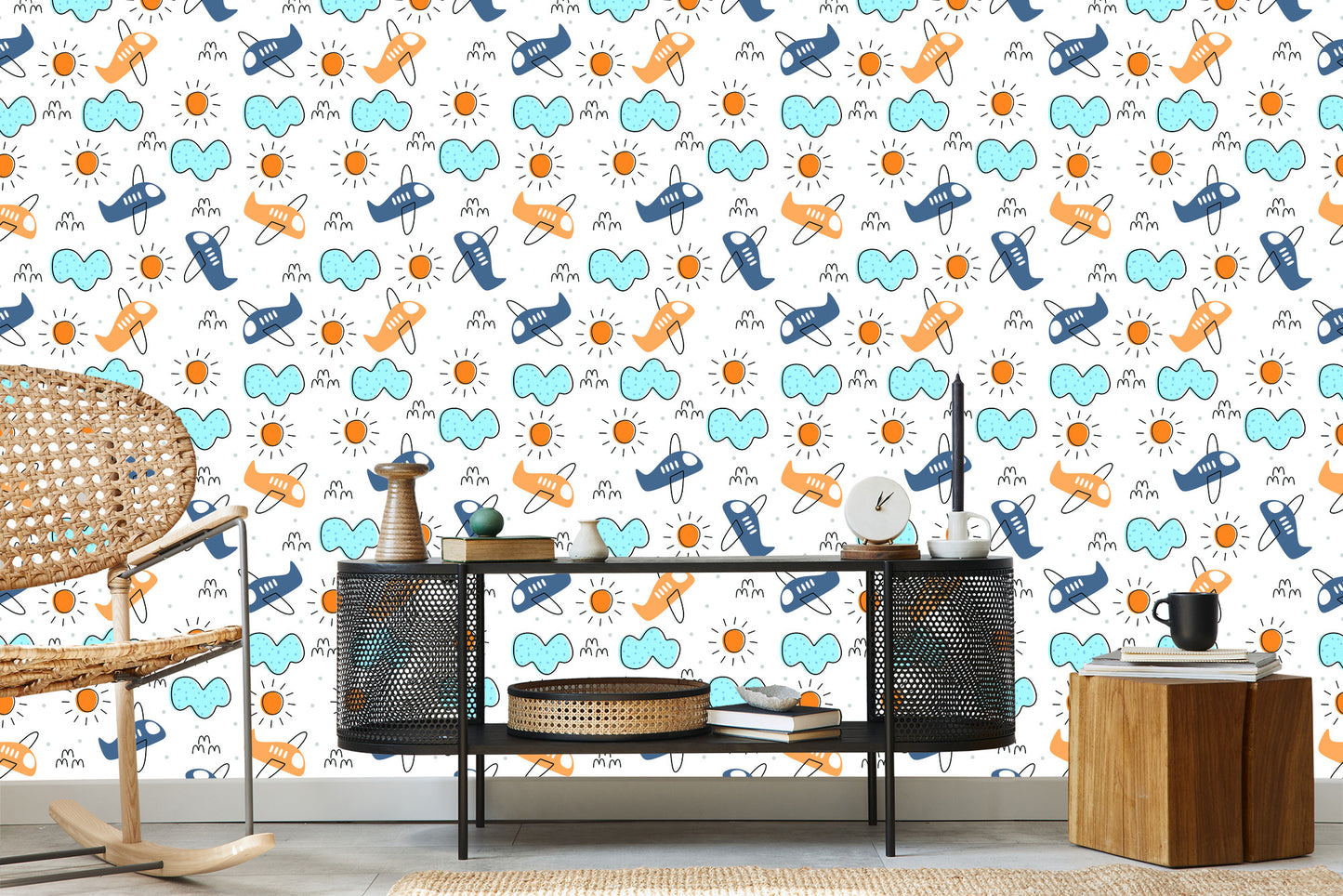 Wallpaper Minimalistic Fairytale Airplanes