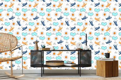 Wallpaper Minimalistic Fairytale Airplanes