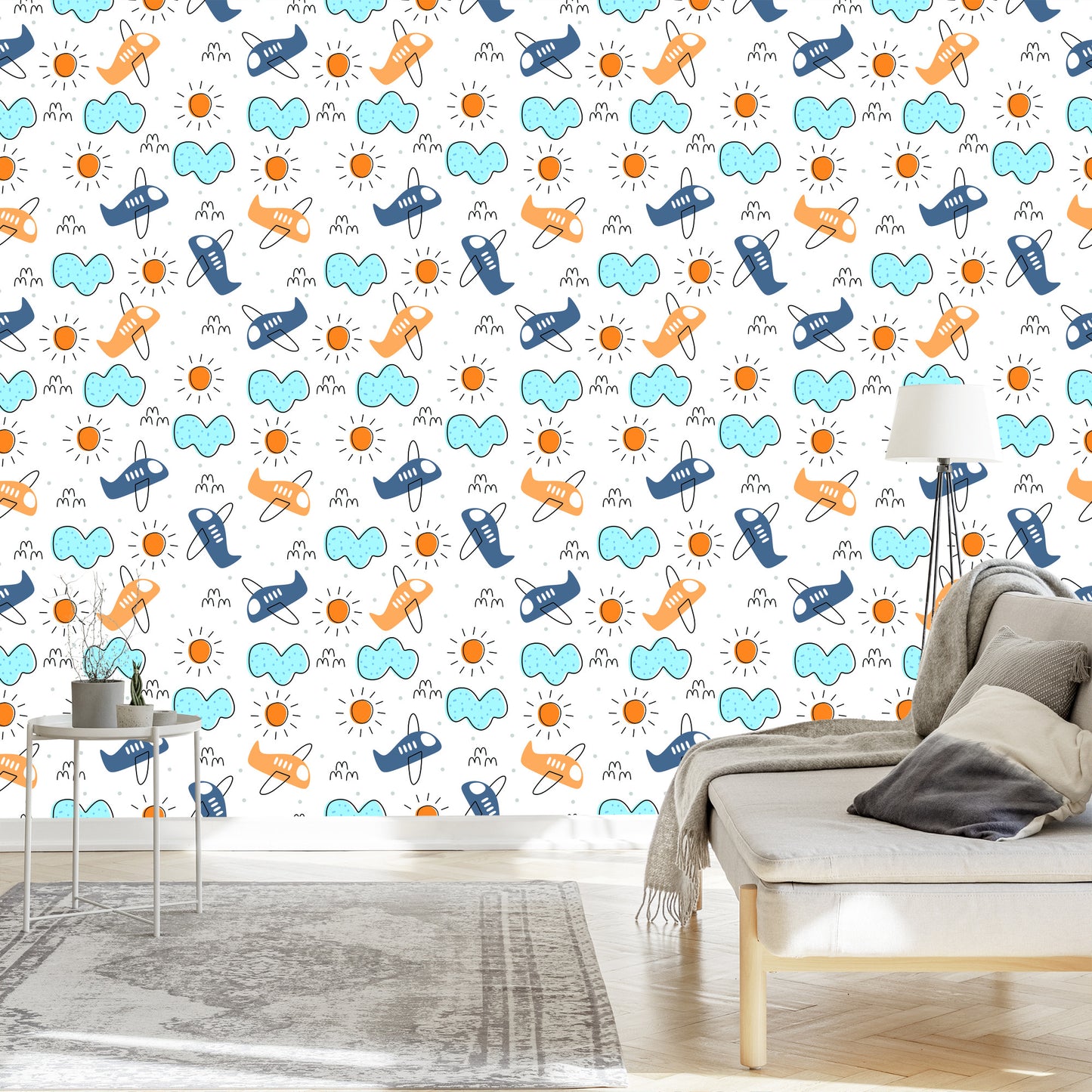 Wallpaper Minimalistic Fairytale Airplanes