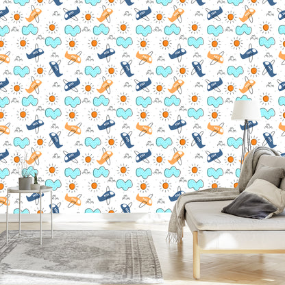 Wallpaper Minimalistic Fairytale Airplanes