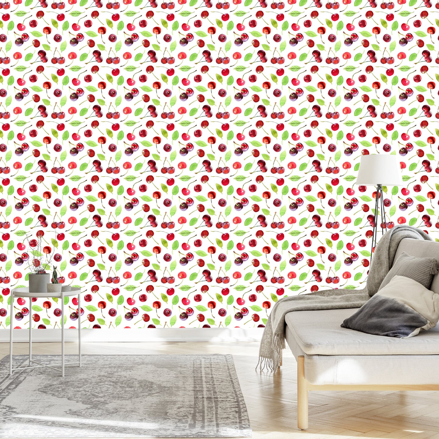 Wallpaper In The Fruit Of Cherries Leaves For The Kitchen