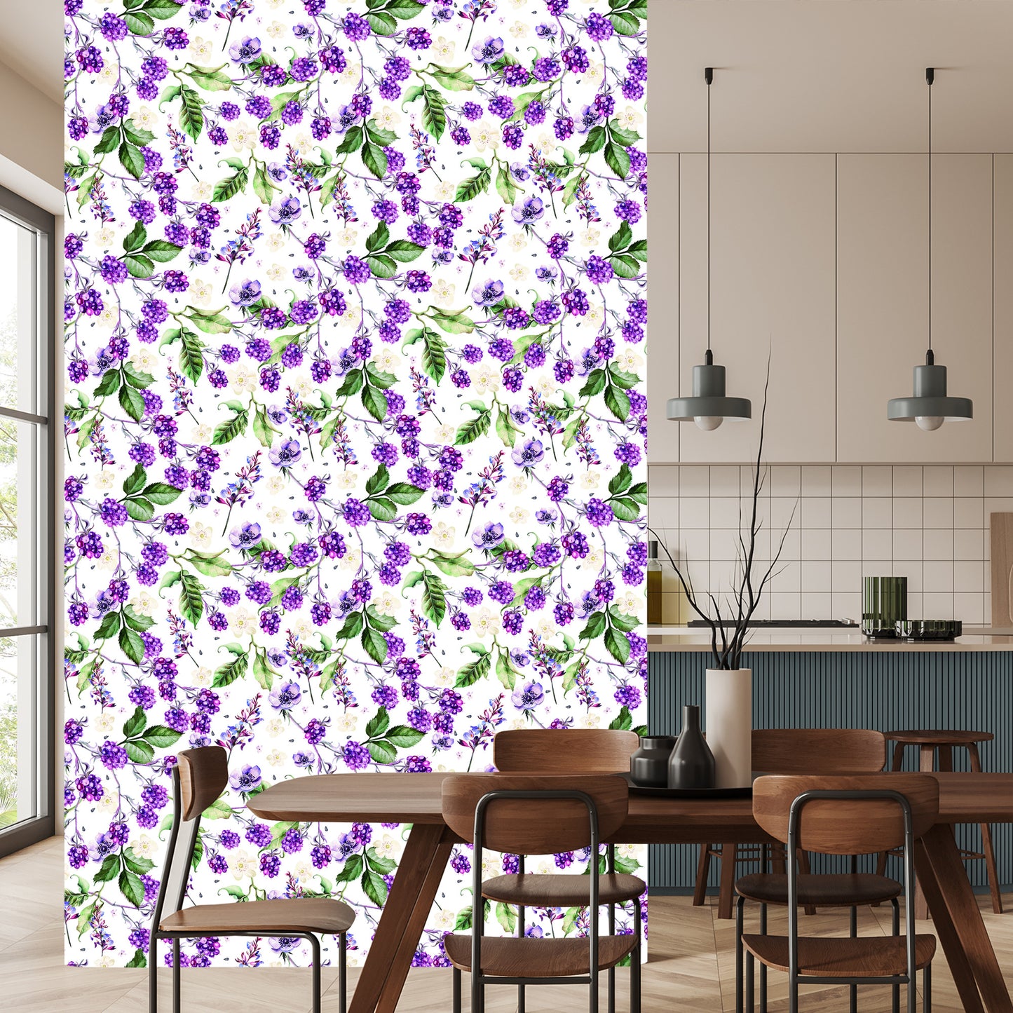 Wallpaper For Kitchen Fruit Leaves Flowers