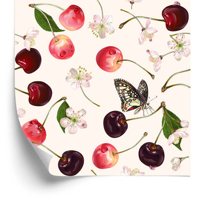 Wallpaper For Kitchen, Fruits, Cherries, Flowers, Butterflies