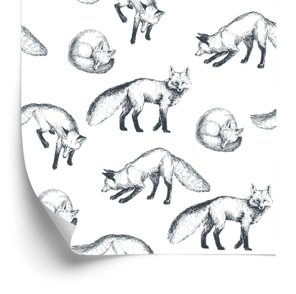 Wallpaper Black And White Drawn Foxes
