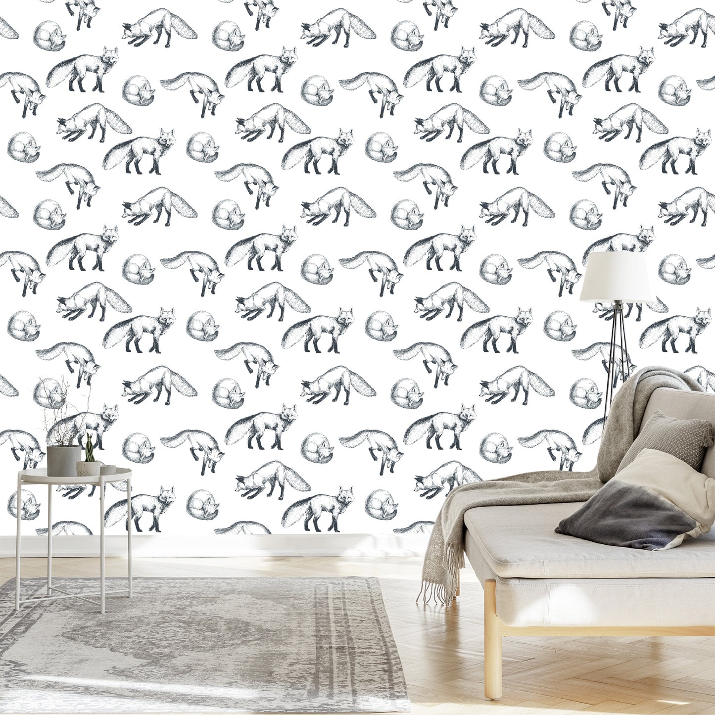 Wallpaper Black And White Drawn Foxes