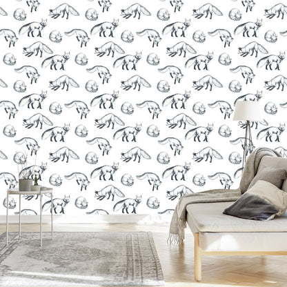 Wallpaper Black And White Drawn Foxes