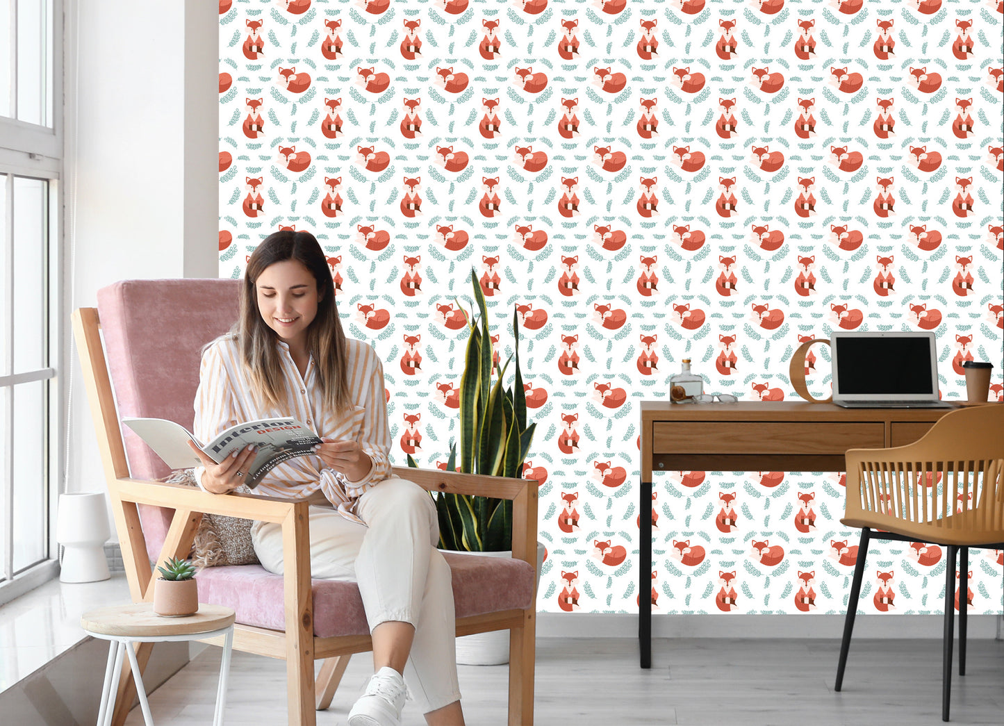 Wallpaper Foxes With Plants