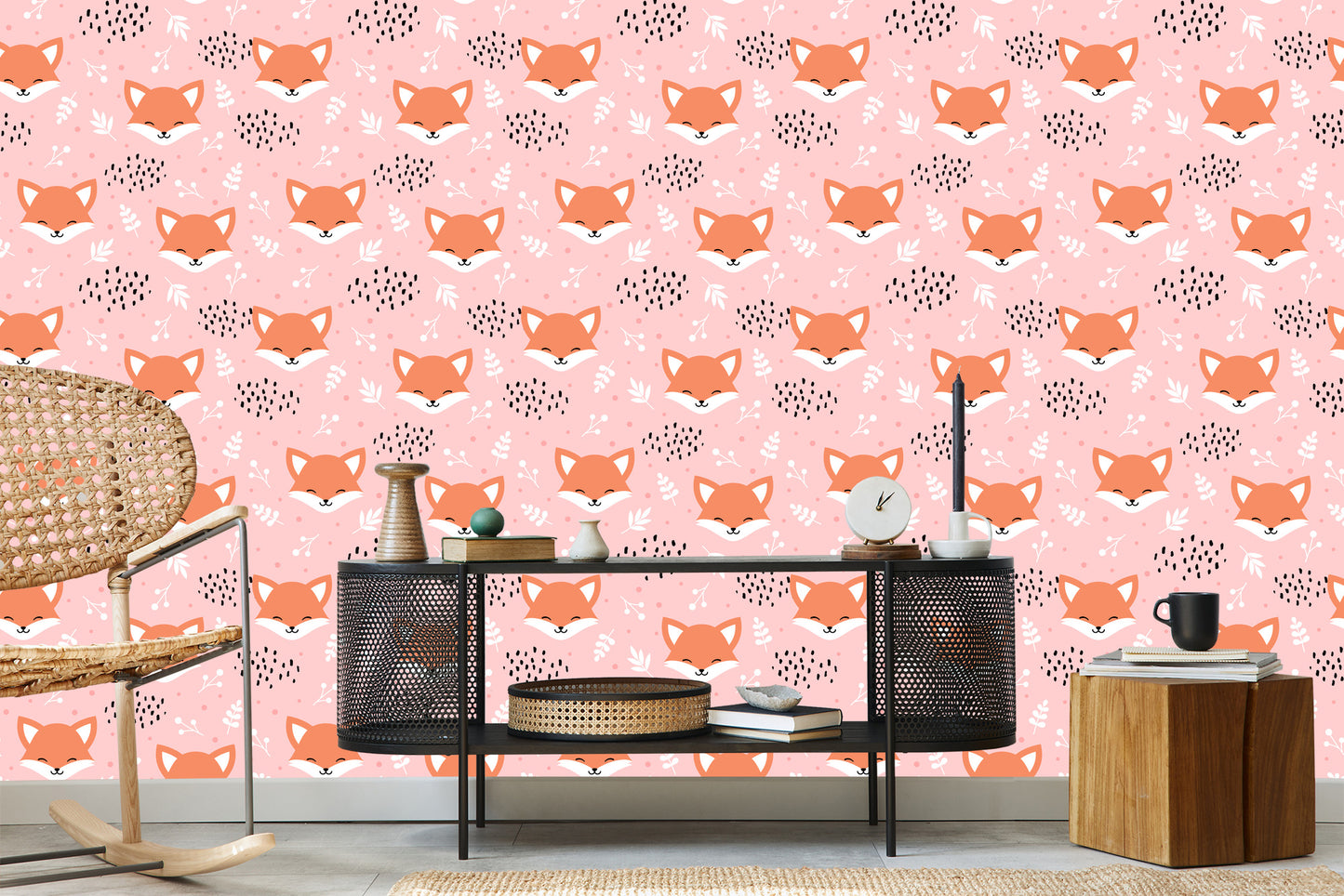 Wallpaper Happy Foxes With Plants