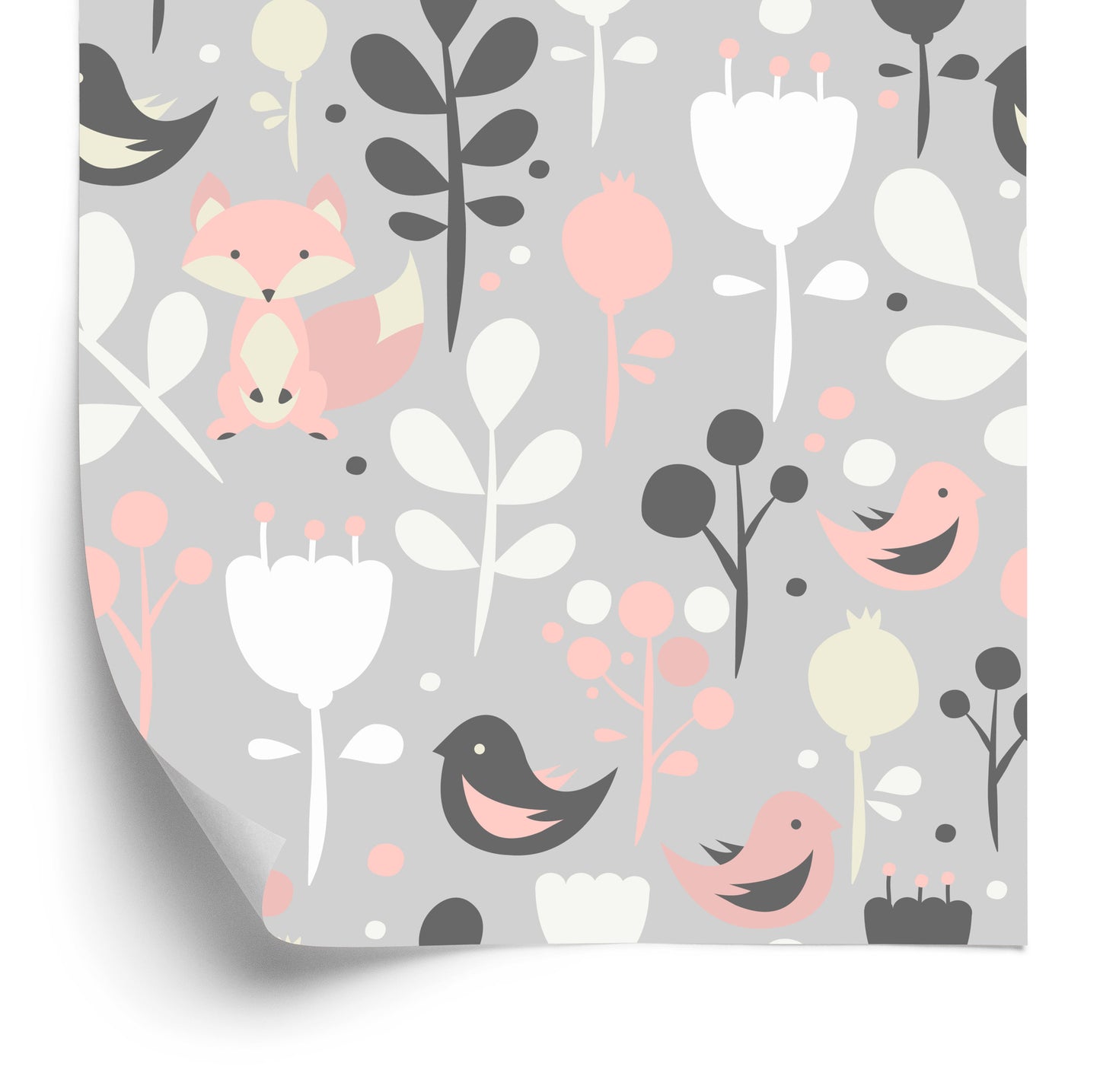 Wallpaper Foxes With Flowers And Birds