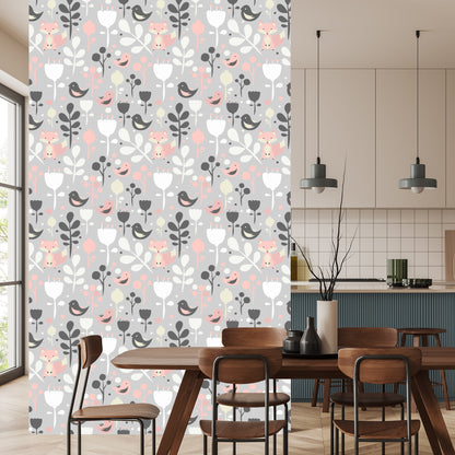 Wallpaper Foxes With Flowers And Birds