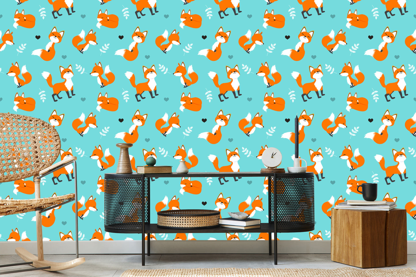 Wallpaper Happy Foxes With Hearts