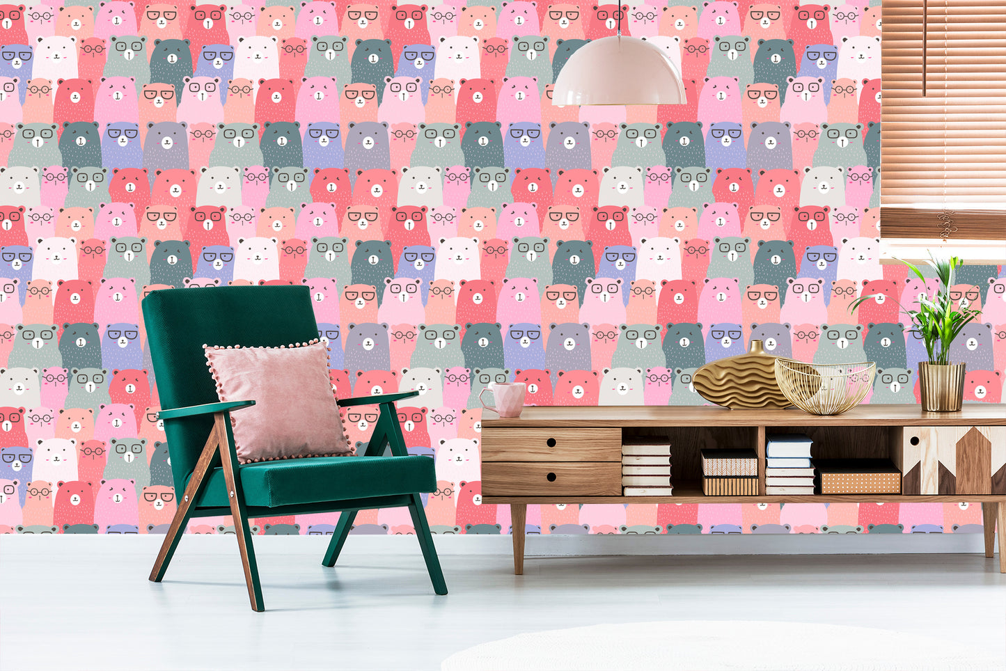 Wallpaper For Children - Colorful Teddy Bears In Scandinavian Style