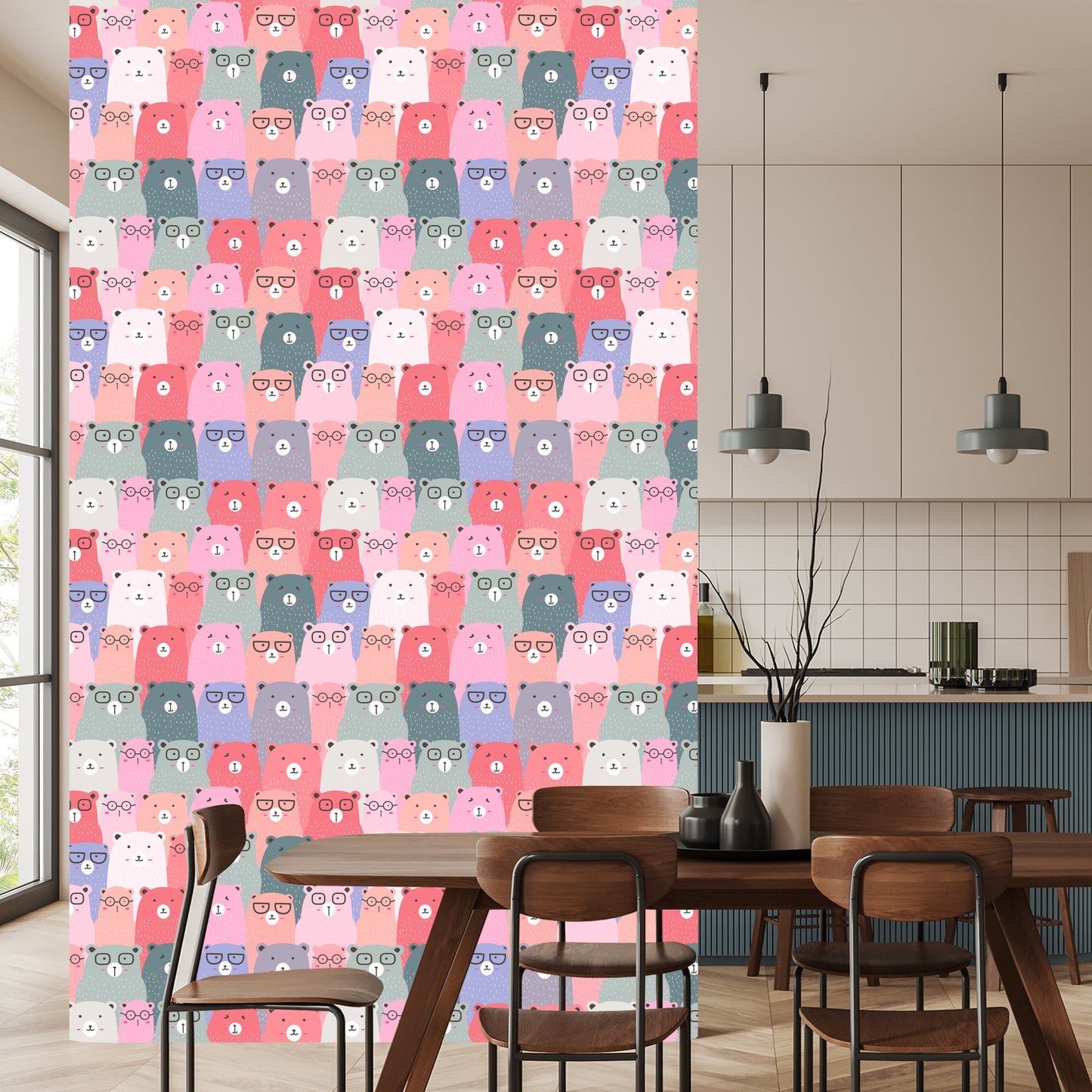 Wallpaper For Children - Colorful Teddy Bears In Scandinavian Style