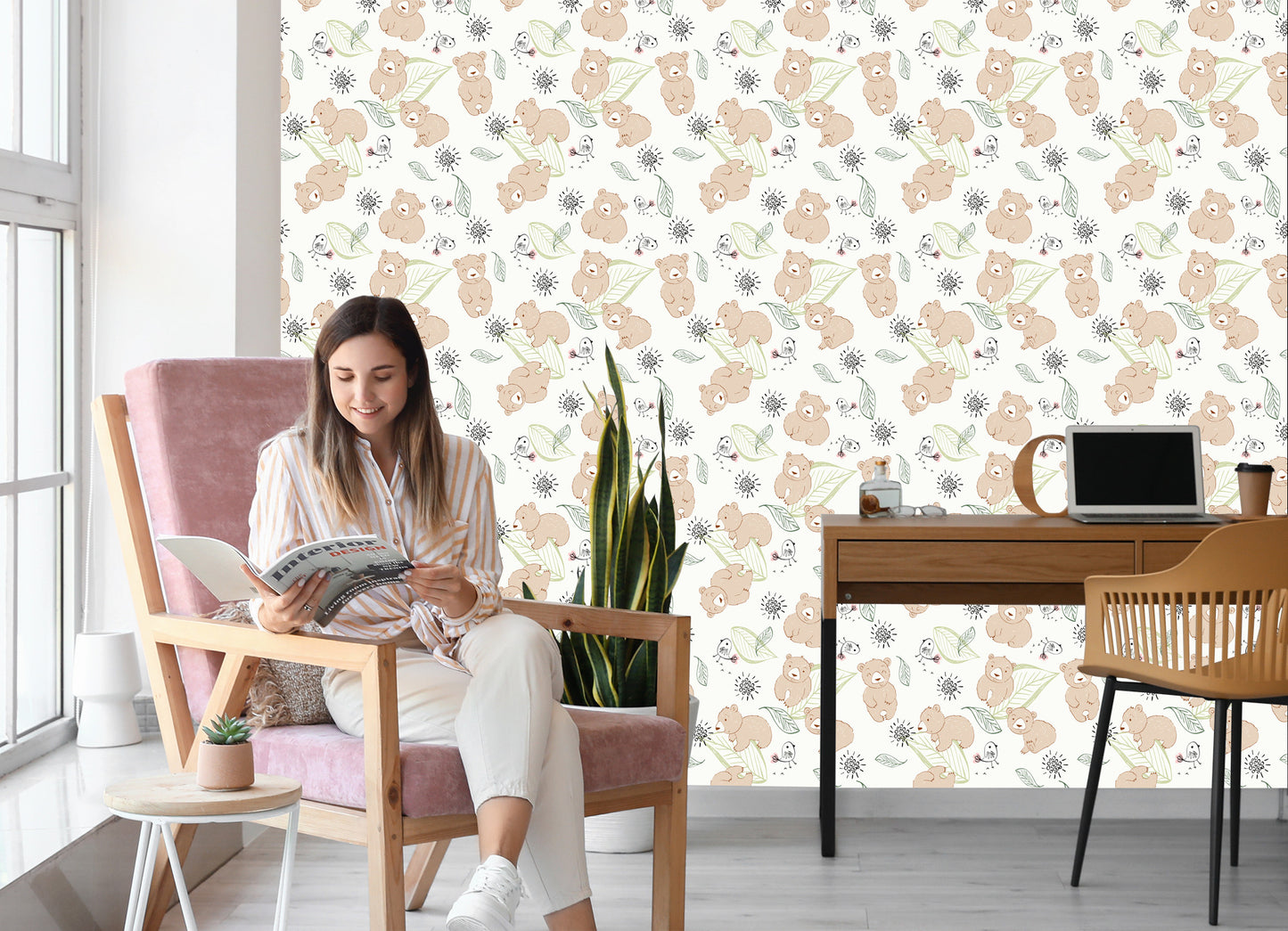 Wallpaper For Children - Cute Teddy Bears And Birds
