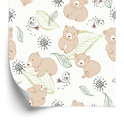 Wallpaper For Children - Cute Teddy Bears And Birds