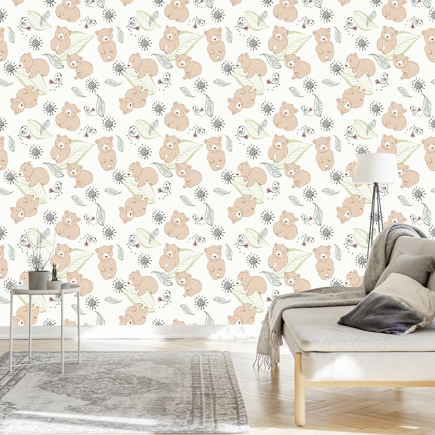 Wallpaper For Children - Cute Teddy Bears And Birds