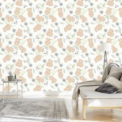 Wallpaper For Children - Cute Teddy Bears And Birds
