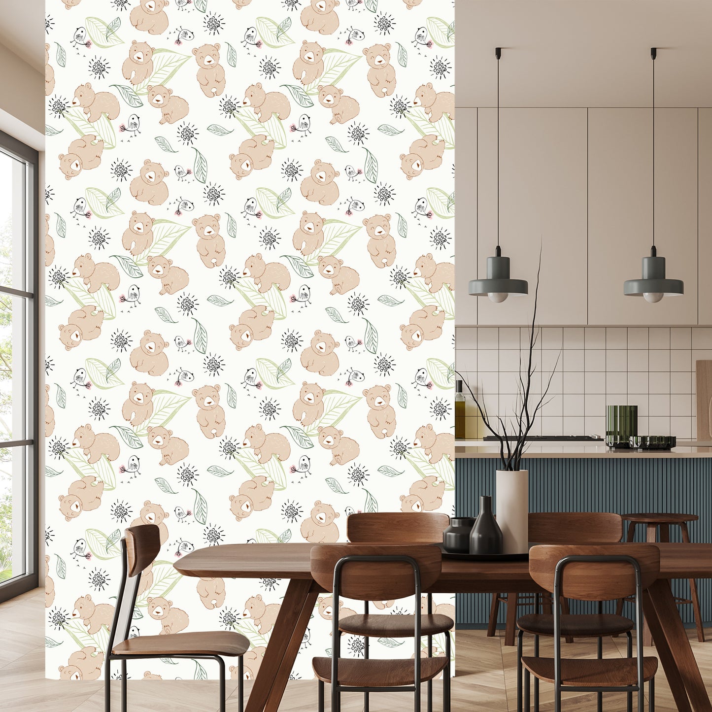 Wallpaper For Children - Cute Teddy Bears And Birds