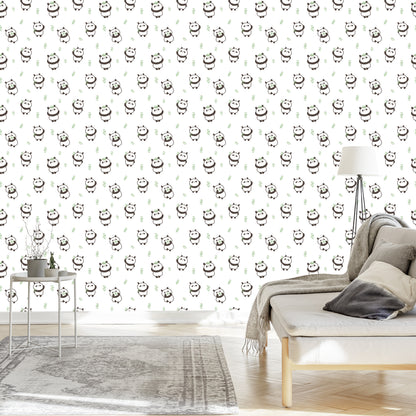 Wallpaper Pandas With Leaves In The Background