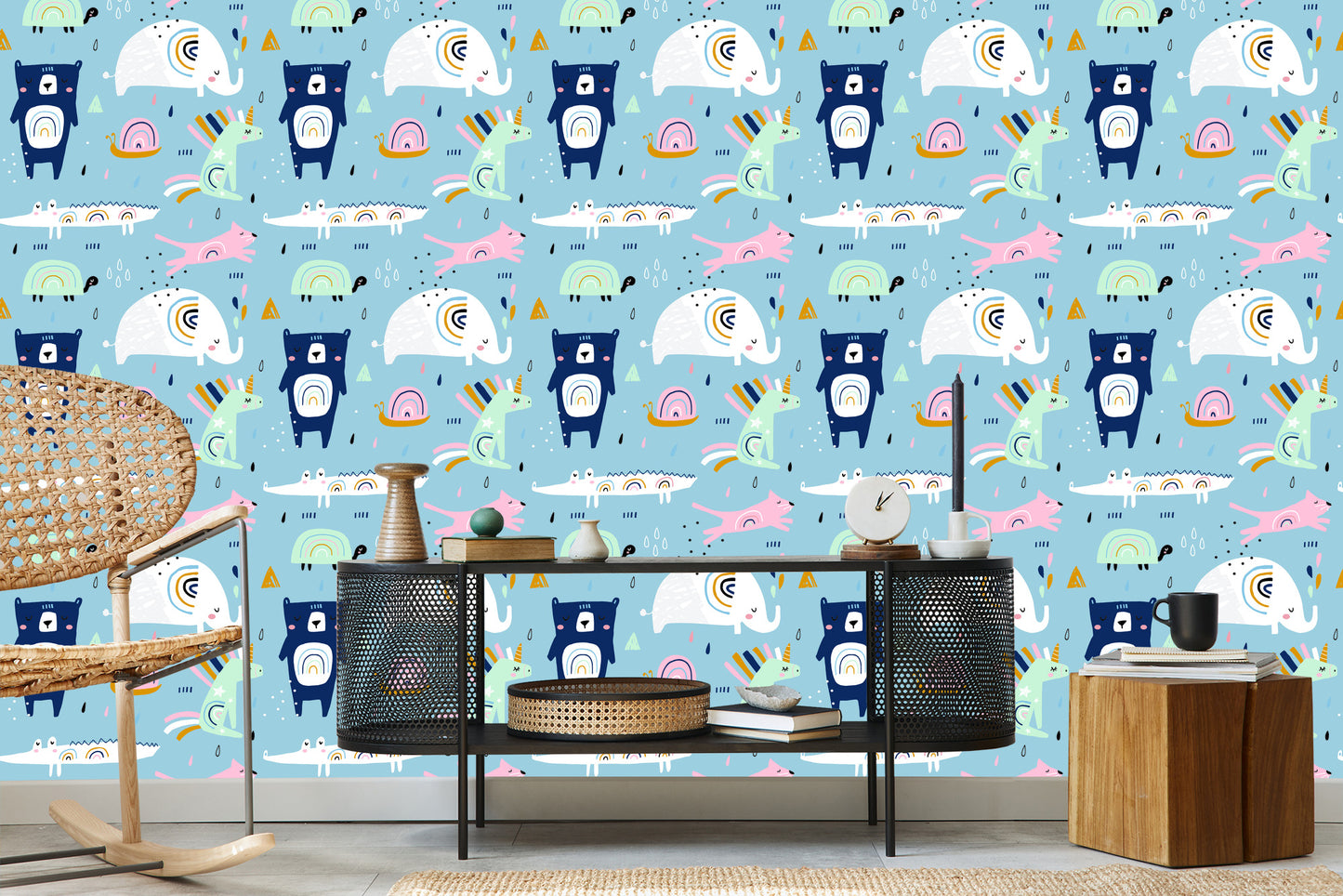 Wallpaper For Children - Rainbow Animals In A Dream