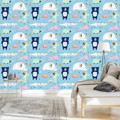 Wallpaper For Children - Rainbow Animals In A Dream